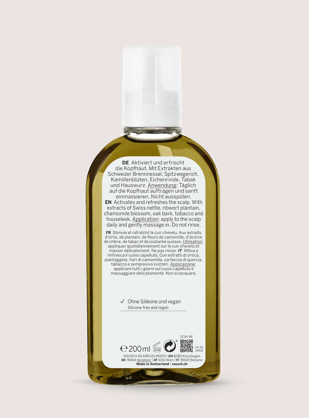 Rückseite RAUSCH Kopfhaut-Tonic mit Schweizer Kräutern
